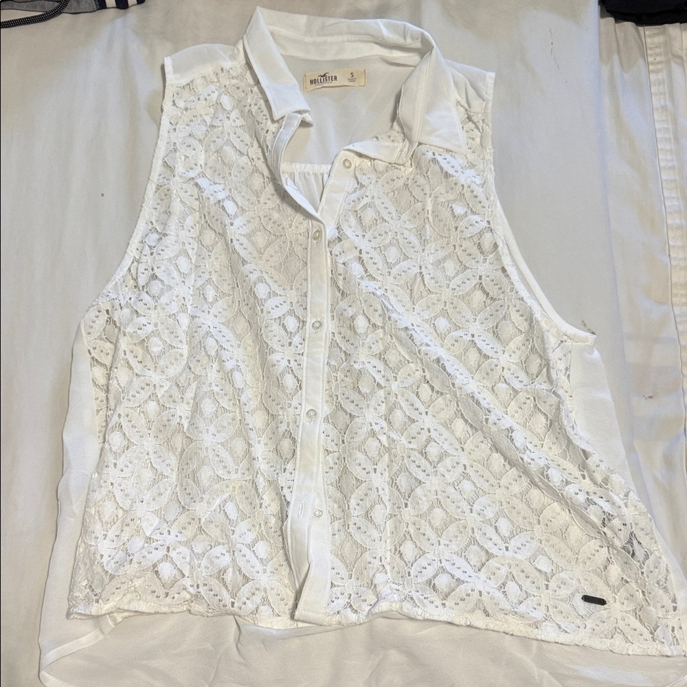 Hollister White Lace Sleeveless Blouse
